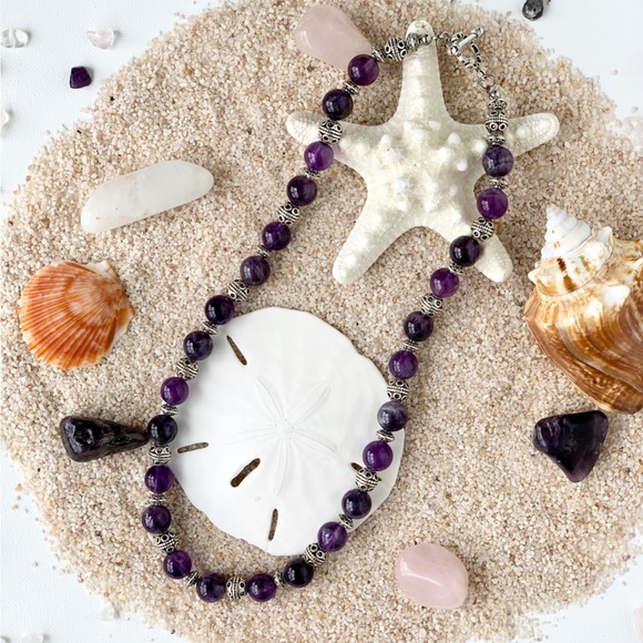 Genuine Amethyst Ornate Beaded Necklace - Picture 5 of 7